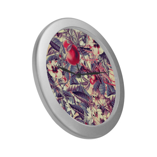 flowers 5 Silver Color Wall Clock