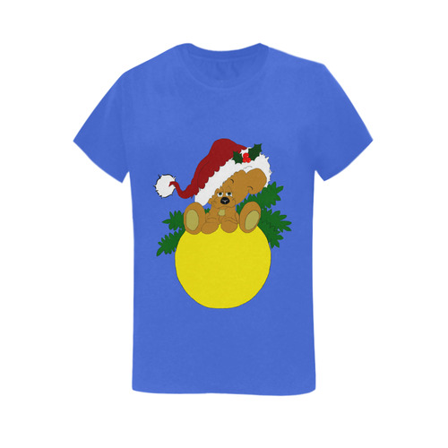 Christmas Teddy Bear Ornament Blue Women's T-Shirt in USA Size (Two Sides Printing)