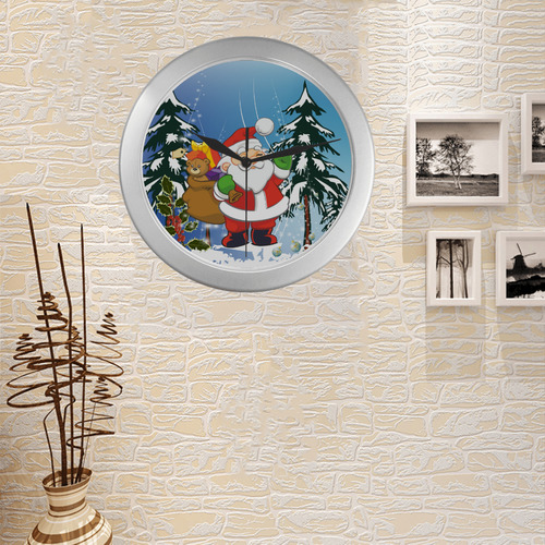 Cute Santa Claus Silver Color Wall Clock