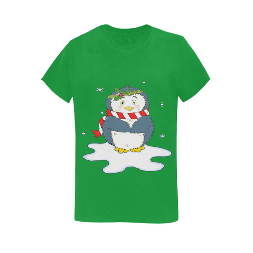 Adorable Christmas Penguin Green Women's T-Shirt in USA Size (Two Sides Printing)