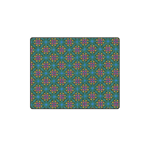 Colorful Floral Diamond Squares on Blue Blanket 40"x50"