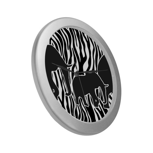 ELEPHANTS to ZEBRA stripes black & white Silver Color Wall Clock