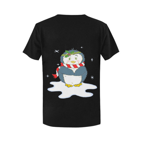 Adorable Christmas Penguin Black Women's T-Shirt in USA Size (Two Sides Printing)