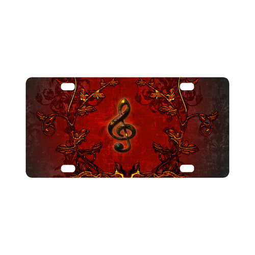 Music, clef and red floral elements Classic License Plate