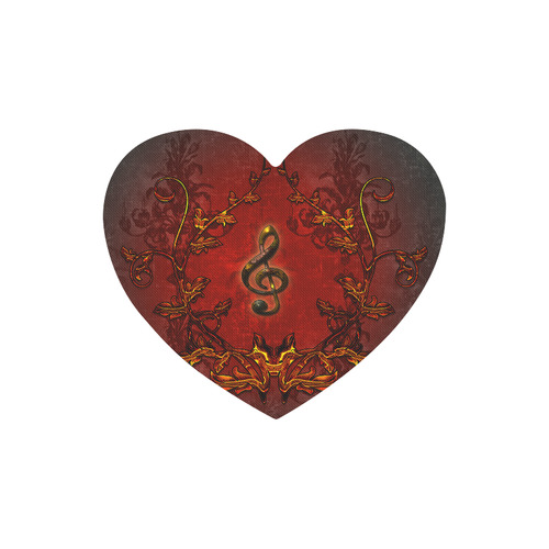 Music, clef and red floral elements Heart-shaped Mousepad