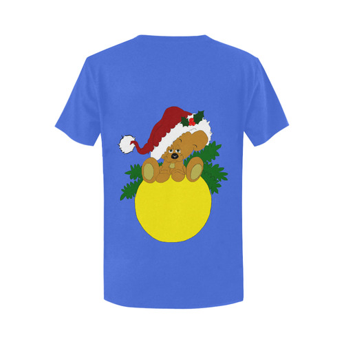 Christmas Teddy Bear Ornament Blue Women's T-Shirt in USA Size (Two Sides Printing)