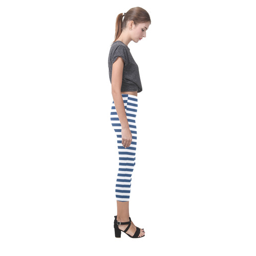 Blue and White Nautical Stripes Capri Legging (Model L02)