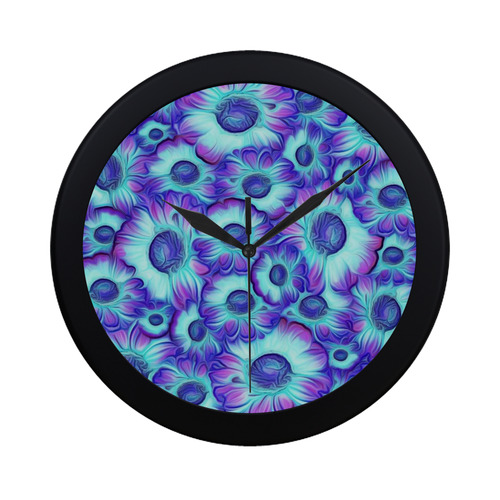 flashy blue flowers Circular Plastic Wall clock