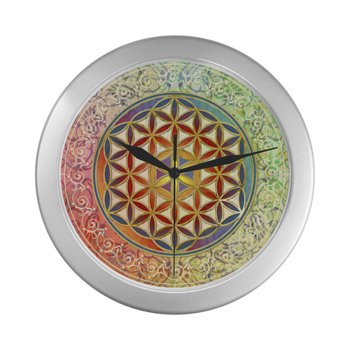 FLOWER OF LIFE vintage ornaments green red Silver Color Wall Clock