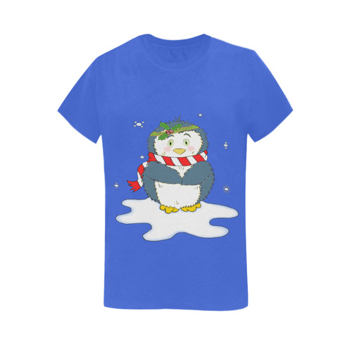 Adorable Christmas Penguin Blue Women's T-Shirt in USA Size (Two Sides Printing)