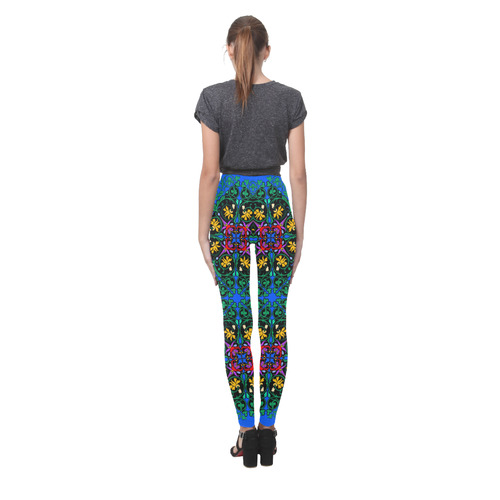 Colorful Floral Diamond Squares on Blue Cassandra Women's Leggings (Model L01)