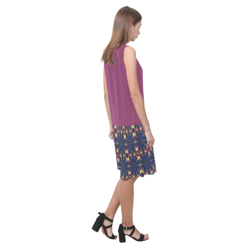 Boysenberry and Blue Pinwheels Sleeveless Splicing Shift Dress(Model D17)