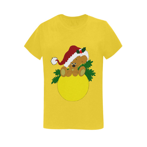 Christmas Teddy Bear Ornament Yellow Women's T-Shirt in USA Size (Two Sides Printing)