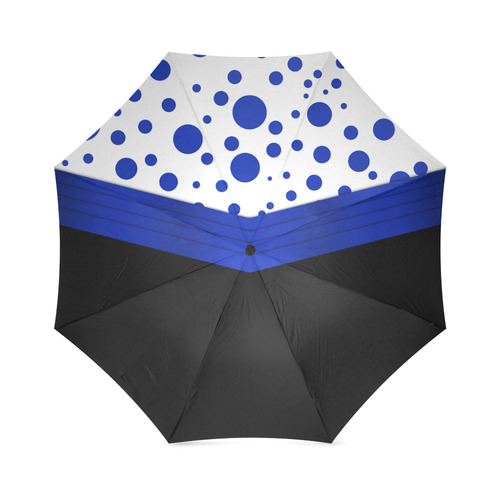 Polka Dots with Blue Sash  with Black Bottom Foldable Umbrella (Model U01)