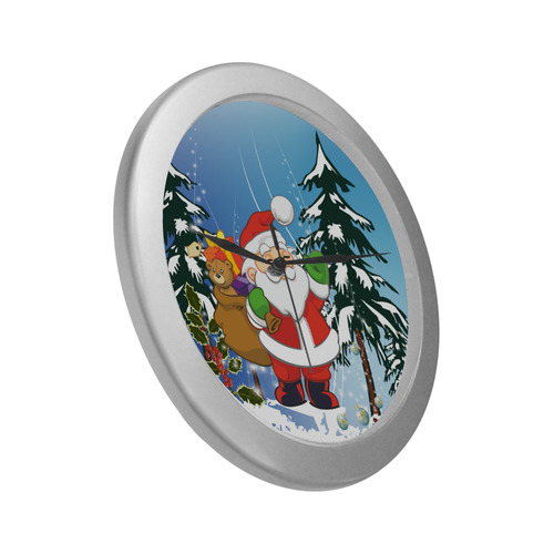 Cute Santa Claus Silver Color Wall Clock