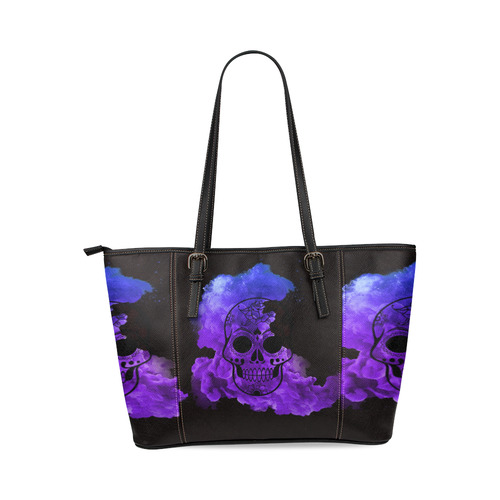 smoky skull Leather Tote Bag/Small (Model 1640)