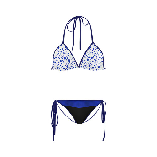 Polka Dots with Blue Sash and Black Bottom Custom Bikini Swimsuit