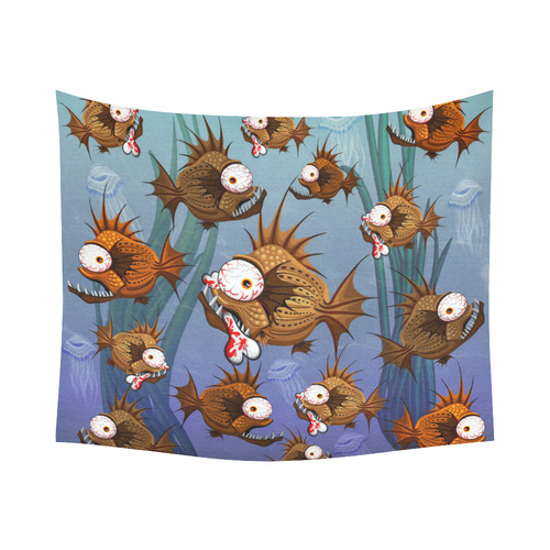 Psycho Fish Piranha with Bloody Bone Cotton Linen Wall Tapestry 60"x 51"