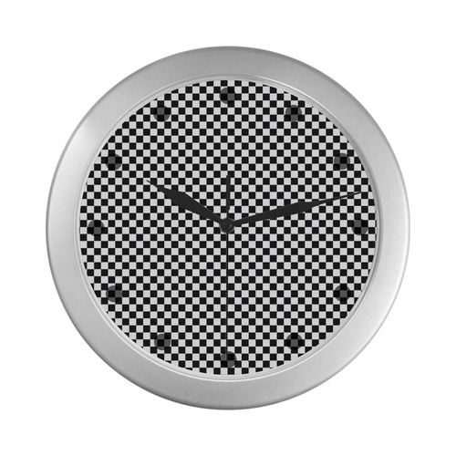 RACING / CHESS SQUARES pattern - black Silver Color Wall Clock