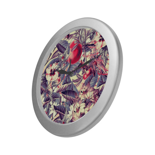 flowers 5 Silver Color Wall Clock