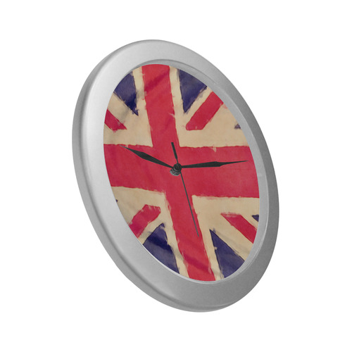 British UNION JACK flag grunge style Silver Color Wall Clock