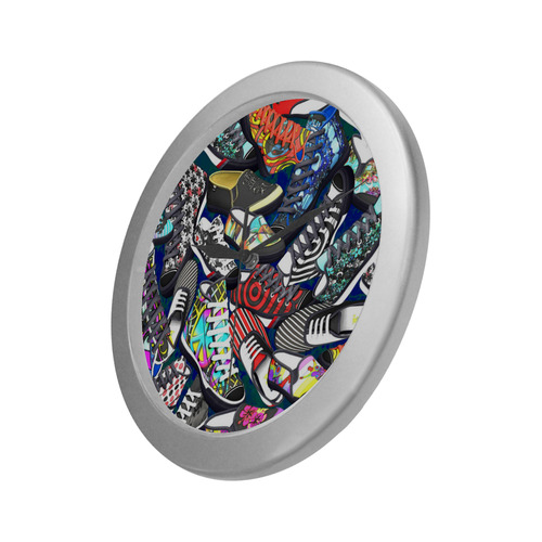 A pile multicolored SHOES / SNEAKERS pattern Silver Color Wall Clock
