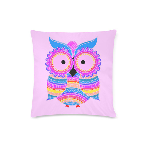 Hot Colors Pink Blue Yellow Owl Custom Zippered Pillow Case 16"x16" (one side)