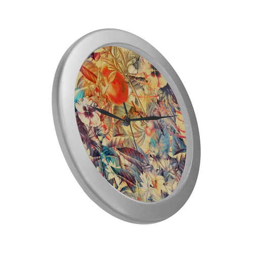 flowers 6 Silver Color Wall Clock