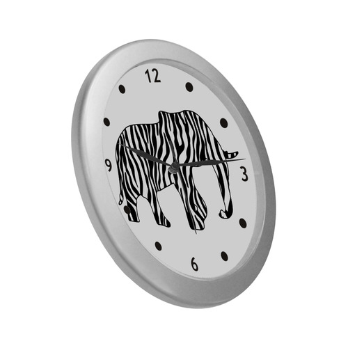 ELEPHANTS with Zebra Stripes black white Silver Color Wall Clock