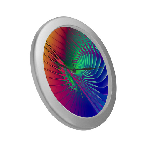 PSYCHEDELIC FRACTAL SPIRAL - Neon Colored Silver Color Wall Clock