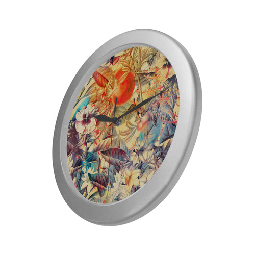 flowers 6 Silver Color Wall Clock