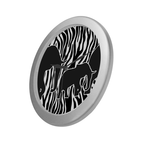 ELEPHANTS to ZEBRA stripes black & white Silver Color Wall Clock