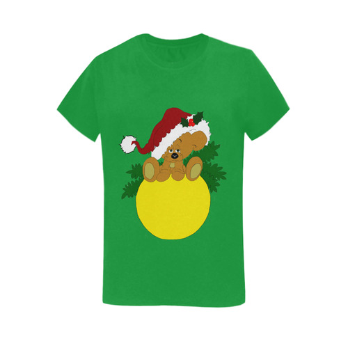 Christmas Teddy Bear Ornament Green Women's T-Shirt in USA Size (Two Sides Printing)