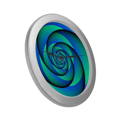 POWER SPIRAL - WAVES blue green Silver Color Wall Clock