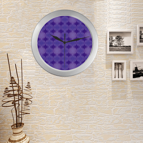 FLOWER OF LIFE stamp pattern purple violet Silver Color Wall Clock