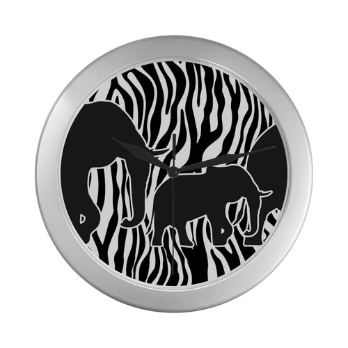 ELEPHANTS to ZEBRA stripes black & white Silver Color Wall Clock