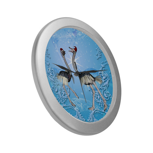 Dancing for christmas, cute ostrichs Silver Color Wall Clock