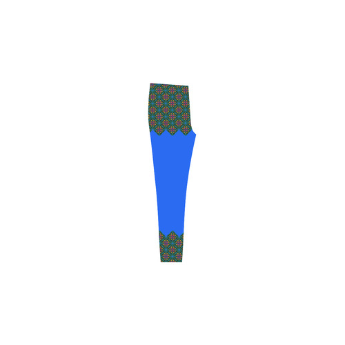 Colorful Floral Diamond Squares on Blue Cassandra Women's Leggings (Model L01)