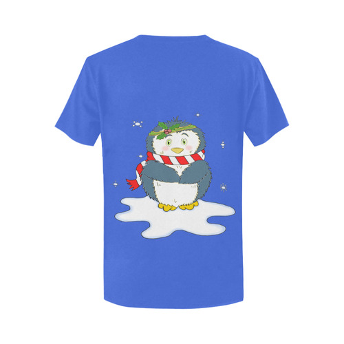 Adorable Christmas Penguin Blue Women's T-Shirt in USA Size (Two Sides Printing)