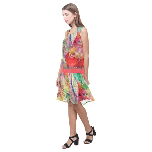 Summer Floral Dreams Sleeveless Splicing Shift Dress(Model D17)