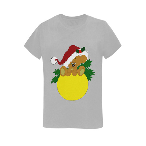 Christmas Teddy Bear Ornament Grey Women's T-Shirt in USA Size (Two Sides Printing)