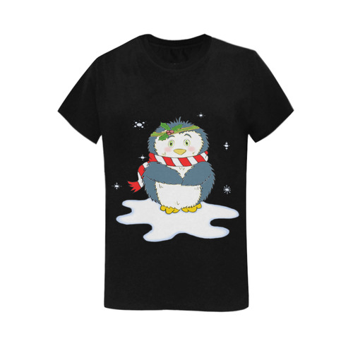 Adorable Christmas Penguin Black Women's T-Shirt in USA Size (Two Sides Printing)