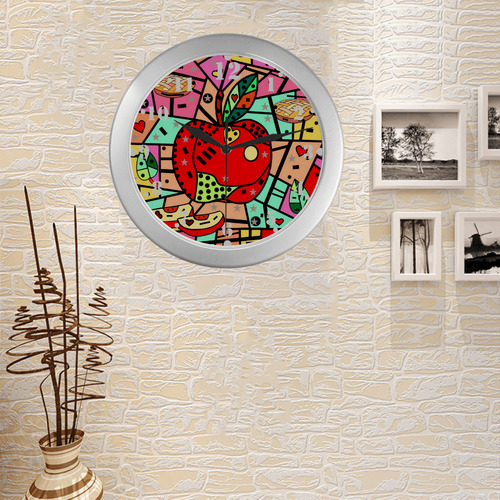 Apple Popart by Nico Bielow Silver Color Wall Clock