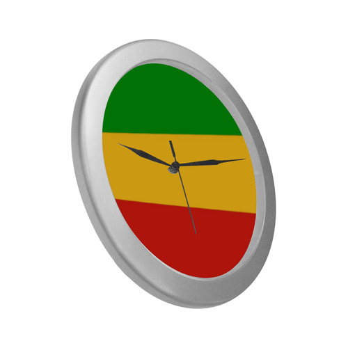 Rastafari Flag Colored Stripes Silver Color Wall Clock