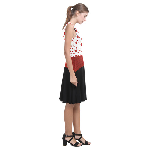 Polka Dots with Red Sash and Black Atalanta Casual Sundress(Model D04)