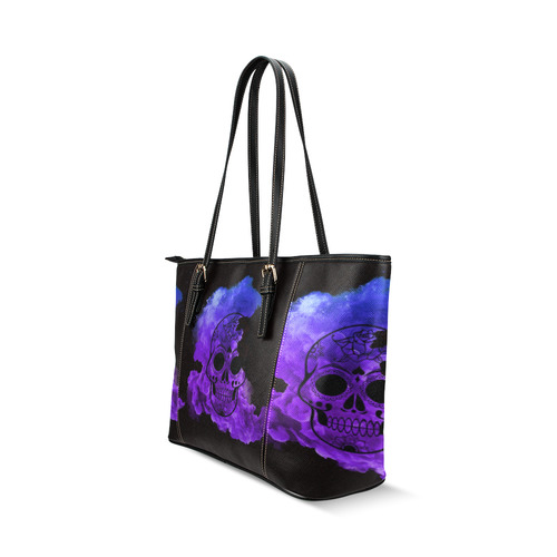 smoky skull Leather Tote Bag/Small (Model 1640)