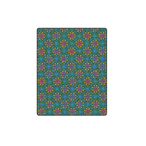 Colorful Floral Diamond Squares on Blue Blanket 40"x50"