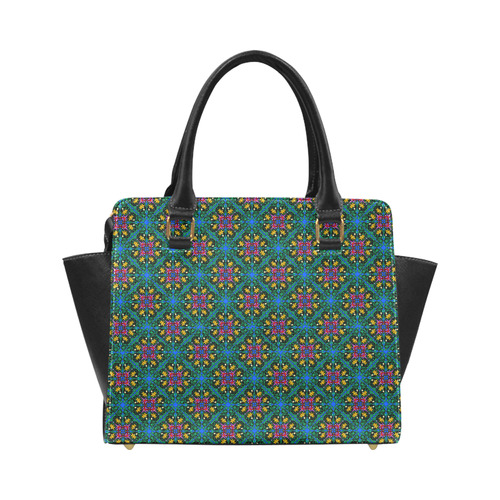 Colorful Floral Diamond Squares on Blue Classic Shoulder Handbag (Model 1653)