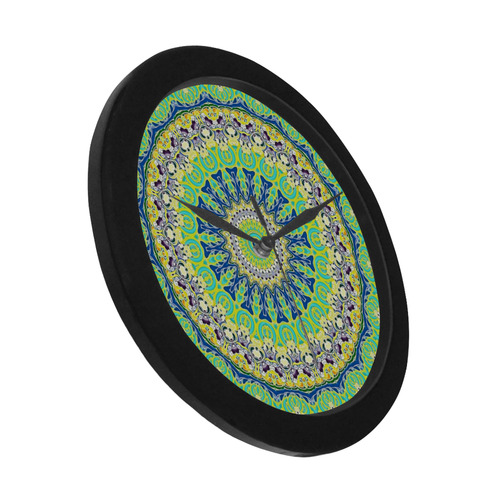 POWER MANDALA Blue Green Yellow Circular Plastic Wall clock