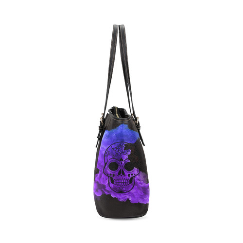 smoky skull Leather Tote Bag/Small (Model 1640)
